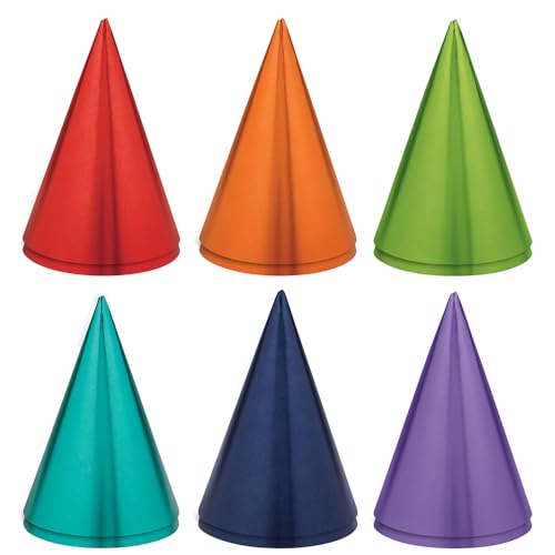 Stunning Rainbow Foil Cone Hat - 7" (Pack of 12) - Vibrant Colors & Stylish Party Accessory, Top-Quality Material - Perfect for Birthday Party