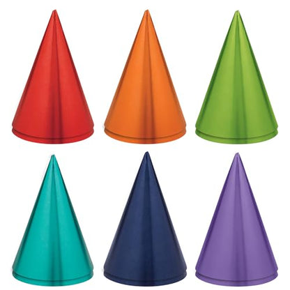 Stunning Rainbow Foil Cone Hat - 7" (Pack of 12) - Vibrant Colors & Stylish Party Accessory, Top-Quality Material - Perfect for Birthday Party