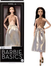 Barbie Basics Model Collector Fashion Doll 06 with Brunette Hair, Shimmery Golden Skirt & Halter, Universal-fit Fashions, Posable Body