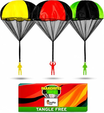 NUTTY TOYS Parachute Toys for Kids - Tangle Free Outdoor Flying Parachute Men, Top Indoor & Outside, 3 4 5 6 7 8 9 10 11 12 Year Old, Best Christmas