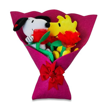 Ruz New 2024 Peanuts, Snoopy and Woodstock Plush 14"" Valentine's Bouquet, Multi-Color, All Ages, Removable Figures and Roses