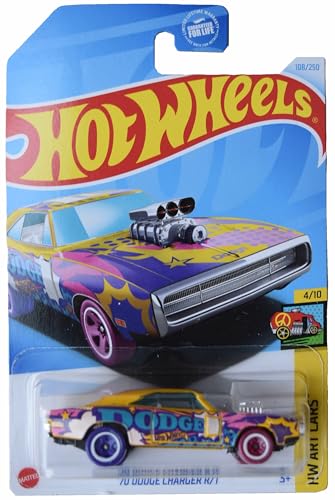 Matchbox Hot Wheels '70 Dodge Charger R/T, HW Art Cars 4/10 [Yellow] 108/250