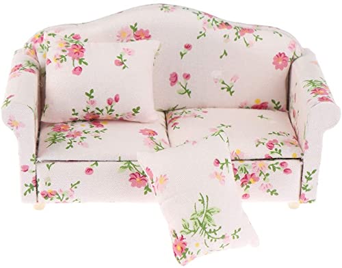 Dollhouse Furniture Set 3 Pcs 1:12 Dollhouse Miniature Wooden Sofa Cushions Armchair Pillow Kit Dolls House Furniture Couch with 1 Pc Dollhouse
