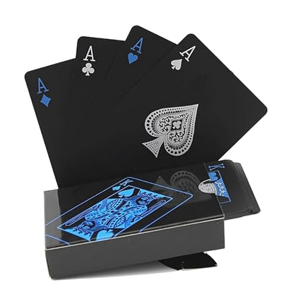 zeamas 1pc Waterproof Plastic Poker Playing Cards PET Table Games Halloween/Thanksgiving Day (Blue x Silver)