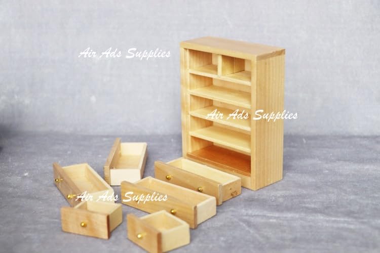 AirAds Dollhouse 1:12 Miniatures Furniture 6-Drawer Chest Dresser for Bedroom Clear Painted