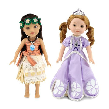 Emily Rose 14-inch Doll 10-PC Princess Costume Bundle | 2 Complete Fairytale Outfits with 2 Necklaces, Sparkling Crown, and Shoes | Compatible