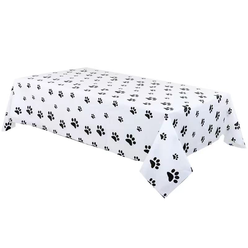 Orangetex 4 Pieces Puppy Paw Print Plastic Tablecloth Disposable Table Cover Themed Birthday Party Decorations for Dog Supplies