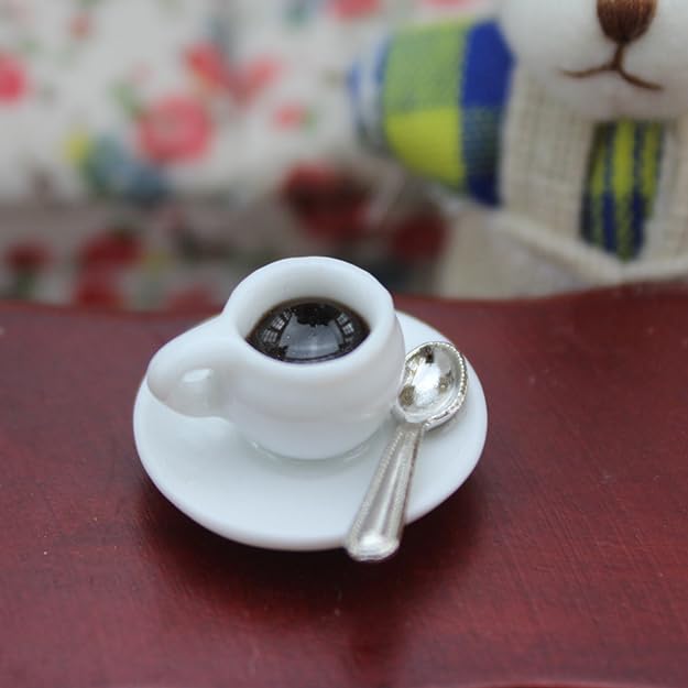 SXFSE Dollhouse Decoration Accessories, 1:12 Dollhouse Miniature Scene Model Coffee Cups with Spoon (2 PCS, 14 x 22mm)
