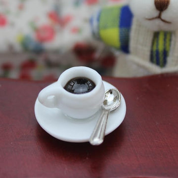 SXFSE Dollhouse Decoration Accessories, 1:12 Dollhouse Miniature Scene Model Coffee Cups with Spoon (2 PCS, 14 x 22mm)