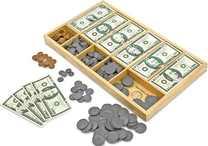 Melissa & Doug Play Money Set - Educational Toy with Paper Bills and Plastic Coins (50 of Each Denomination) and Wooden Cash Drawer for Storage