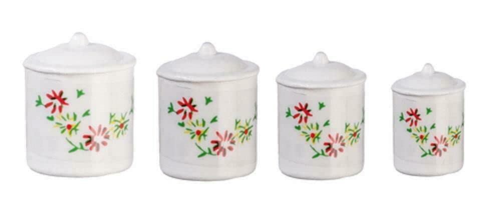 Dolls House Miniature Kitchen Accessory White Canister Set Fleur 5383