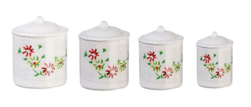 Dolls House Miniature Kitchen Accessory White Canister Set Fleur 5383