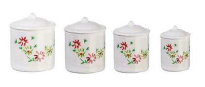Dolls House Miniature Kitchen Accessory White Canister Set Fleur 5383