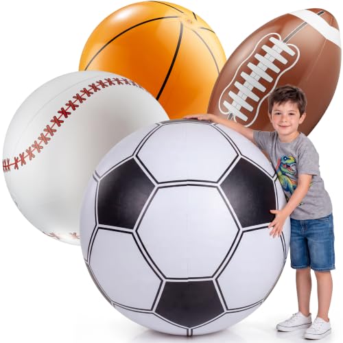 24-Inch Inflatable Sports Beach Balls - Blow Up Party Decoration - 4-Pack