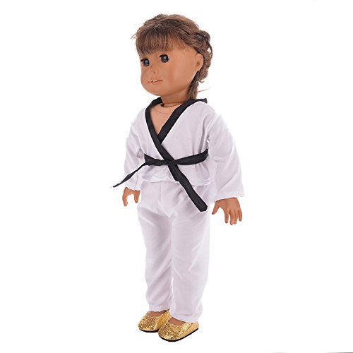 18 Inch Girl Doll Clothes White Karate / Tae Kwon Do Outfit Includes Blouse, Pants and 5 Belts - Yellow, Green, red, Blue and Black - for 18inch Girl