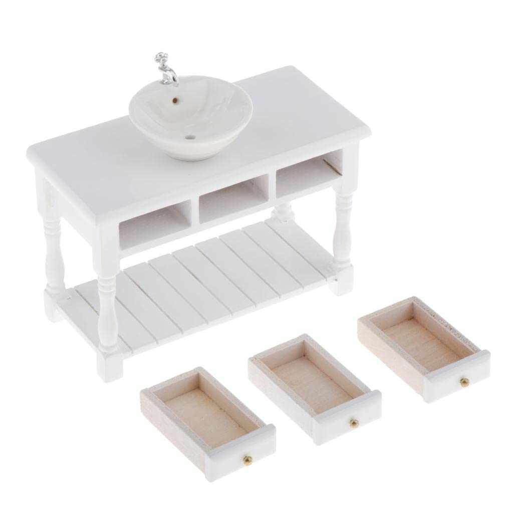 Baosity 1/12 Scale Basin Sink,Mini House Bathroom Furniture Sink,Wash Basin Cabinet for Doll House Furniture Model Bathroom Kitchen Decoration