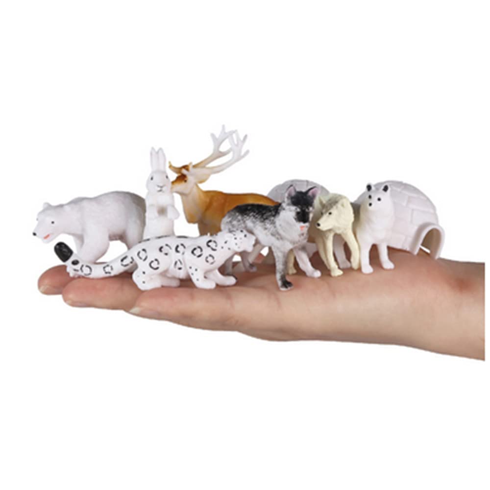 OUKEYI 14PCS Realistic Polar Animals Figurines - Mini Arctic Animals Toys Set - 1-2 Inch Plastic Tundra Deer & Bear Fox Kids Diorama Birthday Gift