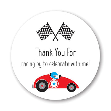Race Car Birthday Thank You Faovor Stickers, 2-Inch Round - Set of 40