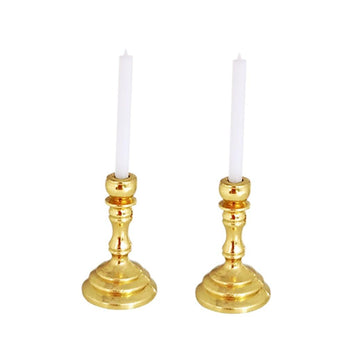 2Pcs Gold 1/12 Miniature Candle Holder Candlestick Dollhouse Accessories, DIY Micro Landscaping Decor