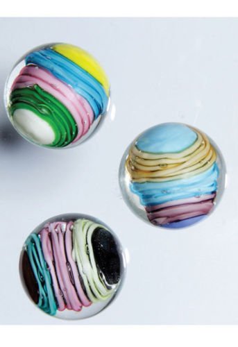Big Game Toys~Set of 3 CURLICUS 16mm Handmade Art Glass Marbles Clear/Blue/Black/Pink/Yellow/Green
