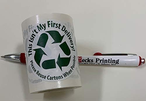 Becks Printing Recycle Box Sticker - Support The Reuse of Boxes -"This Isn't My First Delivery" (1 Roll of 100), Green/White (RS-1R-100)