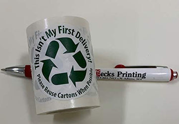 Becks Printing Recycle Box Sticker - Support The Reuse of Boxes -"This Isn't My First Delivery" (1 Roll of 100), Green/White (RS-1R-100)