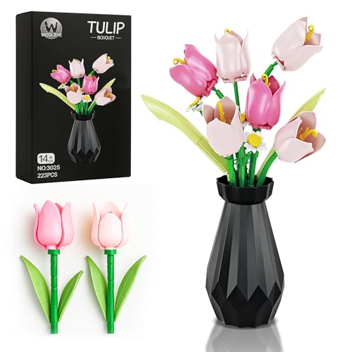 Woolbye Flower Building Set Compatible with Lego Flowers, Tulip Flower Bouquet botanicals Collection Unique Home Décor or Office Décor Great Gift