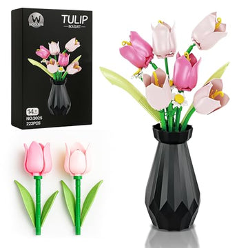 Woolbye Flower Building Set Compatible with Lego Flowers, Tulip Flower Bouquet botanicals Collection Unique Home Décor or Office Décor Great Gift
