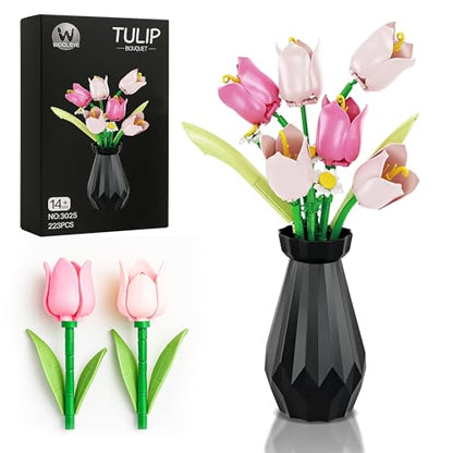Woolbye Flower Building Set Compatible with Lego Flowers, Tulip Flower Bouquet botanicals Collection Unique Home Décor or Office Décor Great Gift