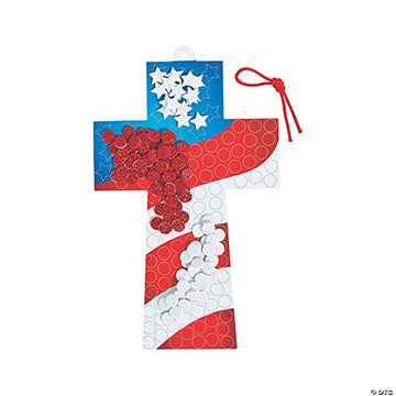 Fun Express Religious Mosaic Glitter Flag Craft Kit - Makes 12 - USA Fourth of July Crafts for Kids