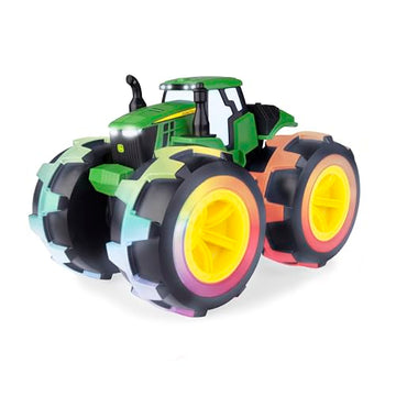 TOMY Monster Treads Lightning Wheels - Deluxe Rainbow Tractor - John Deere Tractor Toys - Light Up Monster Truck Toy with Rainbow Lights and Sounds