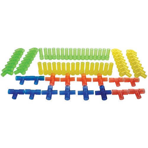 Constructive Playthings - JTM-60 80 pc. Translucent Pipe Builders Only for 3D Structures and Light Table Use with 2 3/4" L. Straight Tubes, Elbow