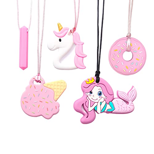 Chew Necklaces for Sensory Kids 5 PCS Chewy Necklaces that Like Biting or Have Autism-Perfectly Textured Chewelry Kid Girl Teether Chewing Toys-Chewy