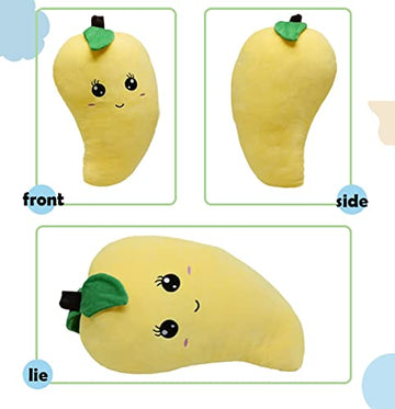 BABOLI Cuddly Mango Plush Toy Pillow Adorable Soft Fruit Stuffed Animal with Smile Face and Cute Expression Pretty Sweet Gifts for Kids Boys and Girls