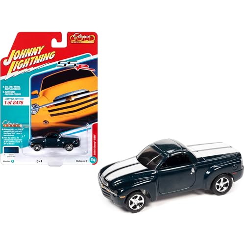 Johnny Lightning 2005 Chevrolet SSR Pickup Truck Bermuda Blue Metallic with White Stripes Classic Gold Collection Series Limited Edition to 8476