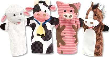 Melissa & Doug Farm Friends Hand Puppets (Set of 4) - Cow, Horse, Sheep, and Pig Soft Puppets for Kids and Toddlers Ages 2+