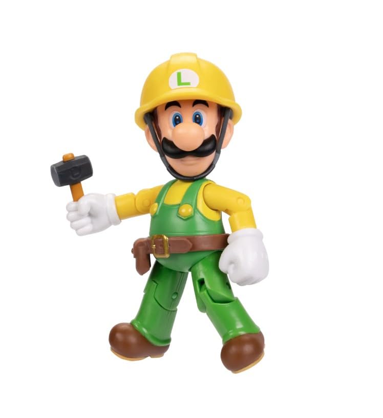 Super Mario Builder Luigi 4 Inch Action Figure with Hammer