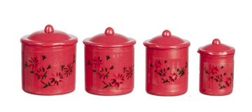 Dolls House Kitchen Accessory Red Canister Set 331