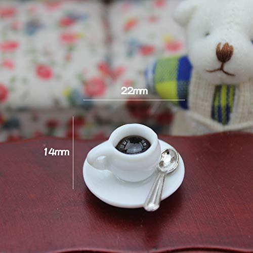 SXFSE Dollhouse Decoration Accessories, 1:12 Dollhouse Miniature Scene Model Coffee Cups with Spoon (2 PCS, 14 x 22mm)