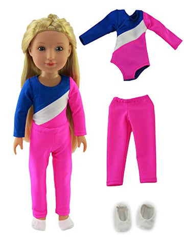 American Fashion World Pink Gymnastics Outfit for 14-Inch Dolls | 3 Piece Set | Premium Quality & Trendy Design