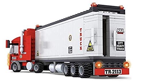 General Jim's Big Red Semi-Truck Building Blocks Truck Vehicle | Compatible with Lego and All Major Brick Building Brands
