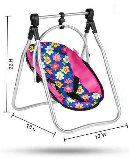 Fash n kolor 3 Piece Baby Doll Play Set - Polka-Dot Design Pack n Play, Foldable Doll Stroller, High Chair - Fits 18 Inch Dolls - Pretend Play Doll