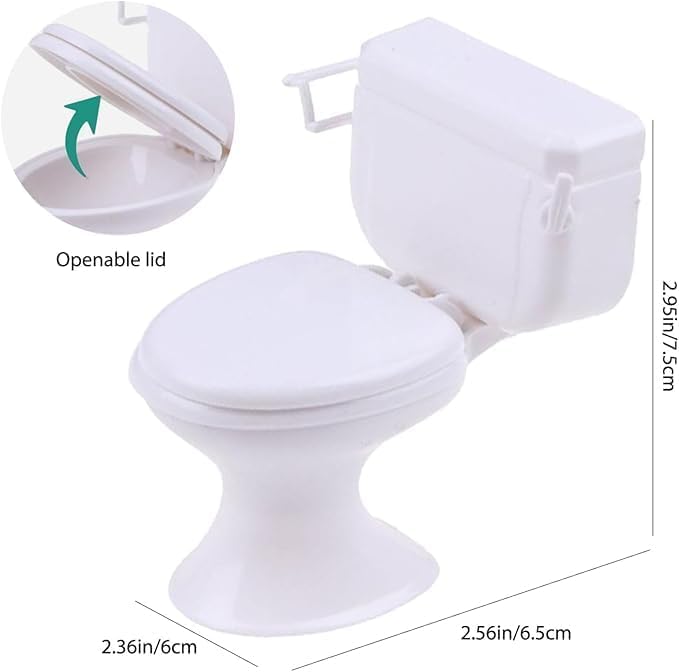 1:12 Scale White Plastic Miniature Toilet Model - Realistic Dollhouse Bathroom Accessories for DIY Mini House Decor, Mini Toilet Furniture