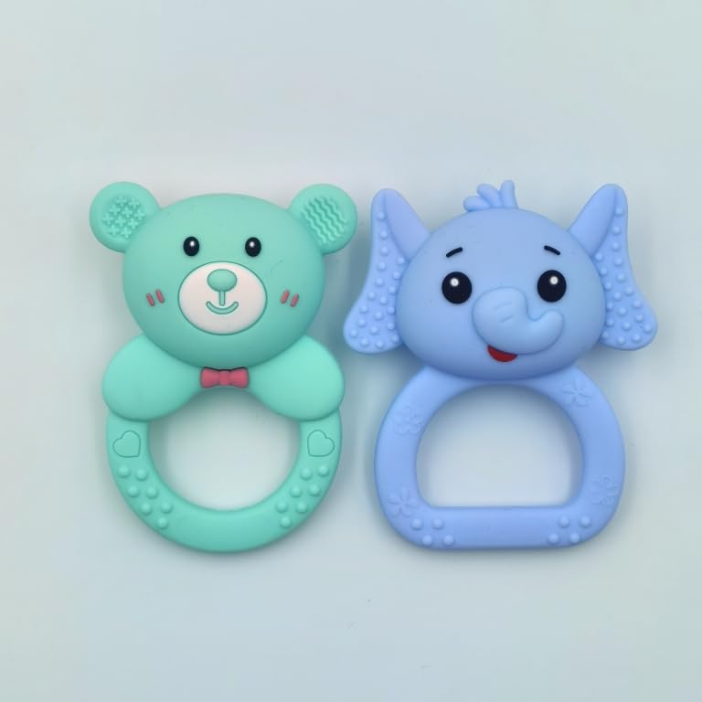 Kiddo Toyz Silicone Baby Teether 2-Pack (Elephant & Deer) - BPA-Free, Soft, Safe, and Easy to Hold for Infants