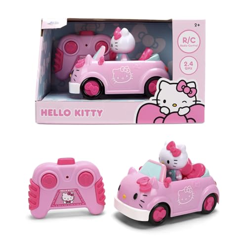 Jada Hello Kitty RC Car 1:32 Scale Vehicle - Simple Function Remote Control Pink Convertible with Non-Removable Figure Toys