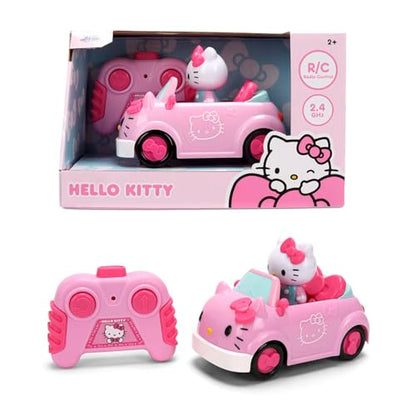 Jada Hello Kitty RC Car 1:32 Scale Vehicle - Simple Function Remote Control Pink Convertible with Non-Removable Figure Toys