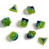 Sirius Dice SDZ000205 Translucent Green44; Blue & Gold - Set of 7