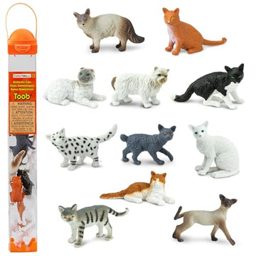 Safari Ltd. Domestic Cats TOOB - 11 Mini Figurines Including Balinese, Gray Tabby, Angora, Birman, Siamese, and More - Toy Set for Boys, Girls & Kids