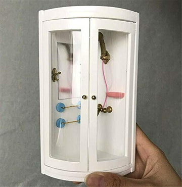 EatingBiting Handcraft 1:12 Small House Miniature Wooden Shower Room Bathroom for mini Furniture Landscape, Vivid 1 Set Shower Room Bathroom with All