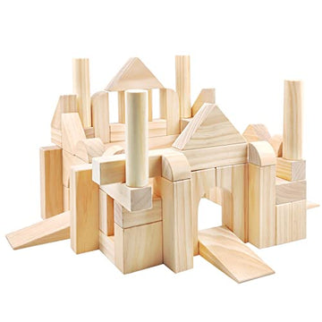 Onshine Large Wooden Blocks for Toddlers 1-3, 64 Pieces Big Wood Building Blocks Set with Wooden Storage Box, Large Toddler Blocks Building